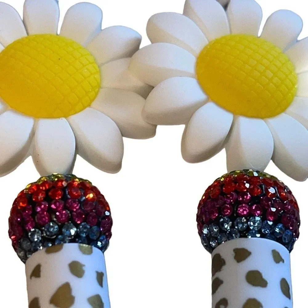 Flower daisy floral beaded writing pen handmade spots animal print rainbow glitt